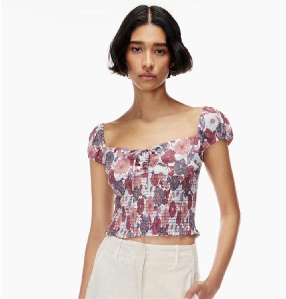 Aritzia Wilfred Sojourn Sz Large Top in Birch/Warm Sienna Red